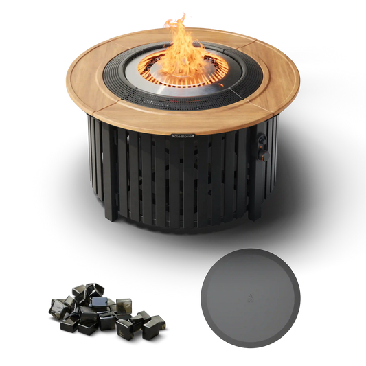 Infinity Flame Propane Fire Pit + Surround Surface - Teak Steel Finish